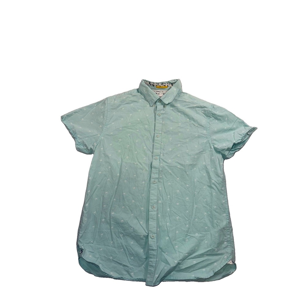 Men's Denim and Flower Short Sleeve Button Down Palm Tree Size Medium Resortwear